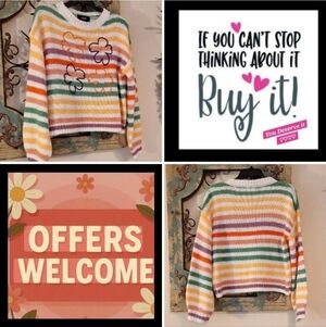 Cider Multicolor Striped Sweater with Floral Accents. NWOT Size Small